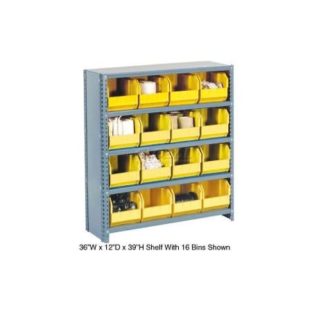 Global Equipment Steel Closed Shelving - 30 Yellow Plastic Stacking Bins 11 Shelves 36x12x73 603265YL